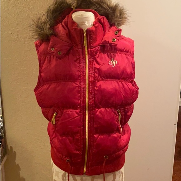 South Pole Jackets & Blazers - Outerwear Vest with Fur trim hood.